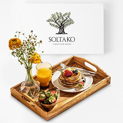 Olivenholz Tablett mit Handgriff Bonjour