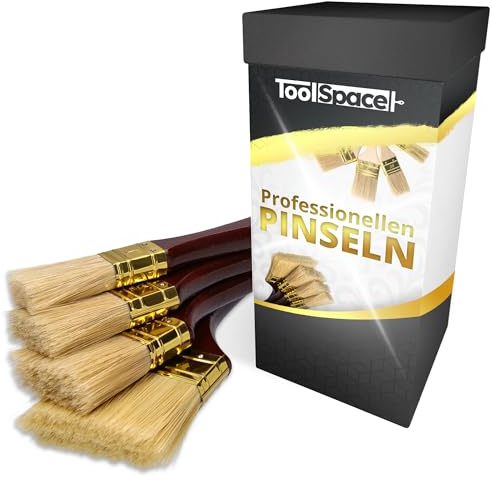 ToolSpace Penslar 4-delat set - träborste 25/36/50/76 mm för målning väggmålning i hemmet - tallrik med handtag för akrylfärg väggmålning - platt borst för målning