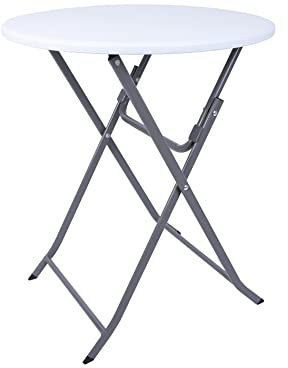 Rebecca Mobili Mesa Plegable De Balcón, Mesa Auxiliar De Exterior, Acero Hdpe, Blanco Gris Claro, Ahorra Espacio, para Jardín Camping - Dimensiones AxANxFON: 74 x 60 x 60 cm - Art. RE6819