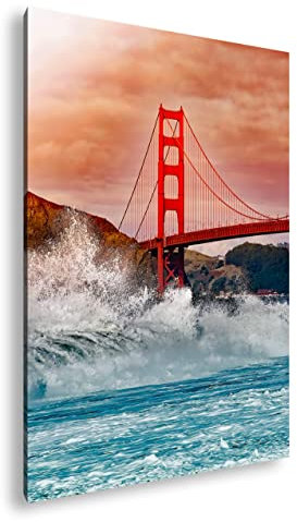 Onde tempestose sul Golden Gate Bridge, formato: 90 x 60 cm, stampa digitale di alta qualità con cornice