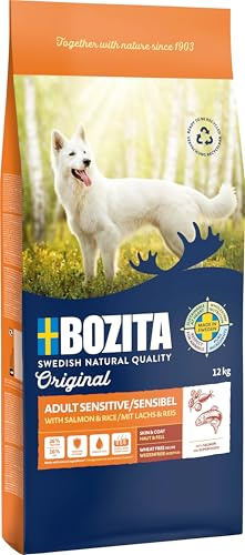 Bozita Hundfoder original Adult Sensitive Skin & Coat lax – 12 kg vetefritt torrfoder för hundar med känslig hud och päls – balanserad kost för hälsosam hud och pälstillväxt