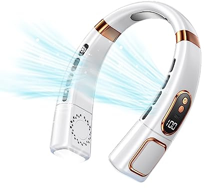 GALER Neck Fan, Portable Rechargeable, Bladeless Neck Fan with 5 Speeds, Ice Tiles, Light, LED Display Cooling Personal Hanging Fans Wearable Fans for Women Men Home Office Travel (White)