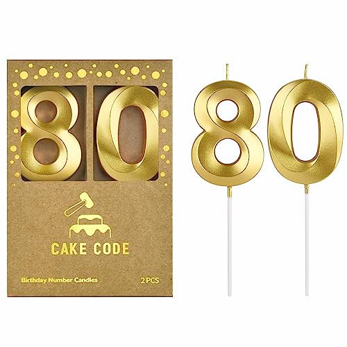 CAKE CODE 2,76 Zoll-Diamant-Gold 80 Zahl-Geburtstags-Kerzen, Goldzahl-Stabkerzen, Kuchen-Zahl-Kerzen, Party-Feier