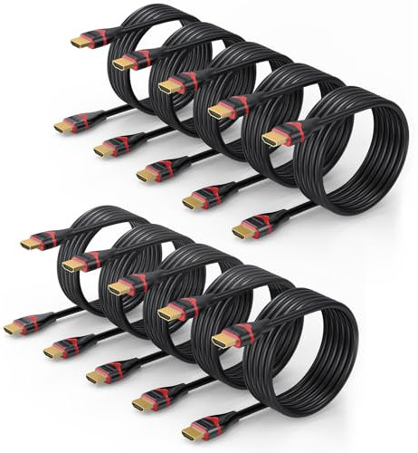 ApoJodly Cable HDM 8K de 6 pies, paquete de 10, cables HDMI 2.1 de 48 Gbps, cable HDMI de ultra alta velocidad 8K a 60Hz, 4K a 120Hz (HDCP 2.2 y 2.3, HDR10, 3D, eARC) para PS5/PS4, monitor, HDTV, Roku