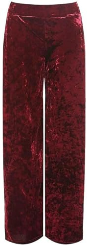 Dam gatumode utsvängda breda ben stil ficka lätt velour sammet byxor damer plus storlek brett ben sammet Palazzo elastisk midja byxa UK 14-28, vin, 50/52 SE