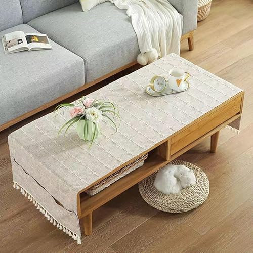 BisQu Funda de mesa baja rectangular de lino: mantel elegante con bolsillos para la decoración de su salón (60 x 140 cm), E)