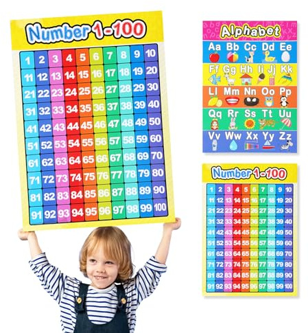 BLMHTWO Alphabet- und Zahlenposter für Kinder, A-Z und 1-100, Pädagogische Poster für Wohnzimmer, Schlafzimmer und Klassenzimmer (A3/42 x 30 cm)