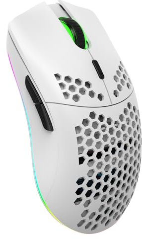 Zienstar-Ratón inalámbrico para Juegos Honeycomb,Recargable y Ligero con 3200 dpi,RGB Retroiluminado-Blanco