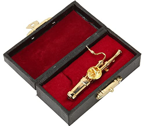 HOHXFYP Miniatur Fagott, Mini Fagott Nachbildung Aus Metall, Modische Anstecknadel mit Rotem, mit Samt Gefüttertem Instrumentenkoffer, Musikinstrumentenmodell Als Musikalisches Geschenk