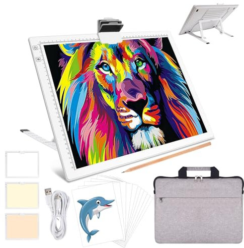 Wiederaufladbare A3-Lichtbox mit eingebautem faltbarem Ständer und Tragetasche, iVAOOZE Kabelloses Lichtpad für Cricut Jäten Vinyl, Diamantmalerei, Zeichnen Basteln Lichtbrett zum Nachzeichnen,