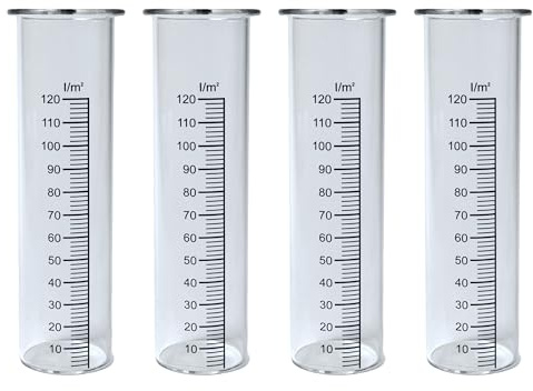 naninoa Regenmesser aus Glas mit Skala, 4 Stück, 15cm hoch. Niederschlagsmesser für Gartenstecker