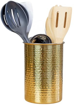 Darware Hammered Gold Kitchen Utensil Holder / 7-Inch Tool Caddy, Store All Your Wooden Spoons, Spatulas, & More