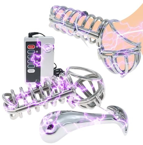 Jpscor Neuer Elektro Shock Edelstahl Analplug Keuschheitskäfi BDSM Elektrische Stimulation Anal Buttplug Dilatator, Peniskäfig Keuschheitsgürtel SM Bondage Extrem Sexspielzeug für Männer (L-Set)