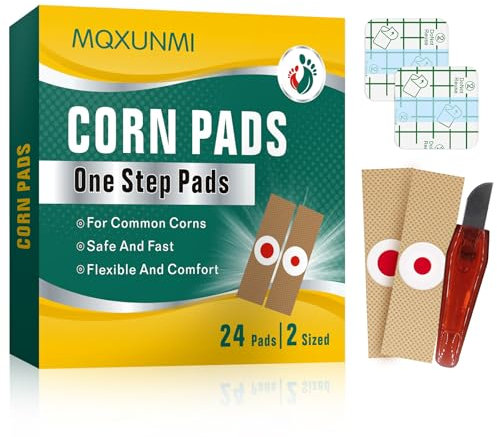MQXUNMI Corn Plasters, 24 Pcs Corn Remover Pads Corn Removal for Feet, Corn Pain and Foot Care, Corn Plasters with Hole for Feet, Toe Wart Remover Corn Pads Foot Care