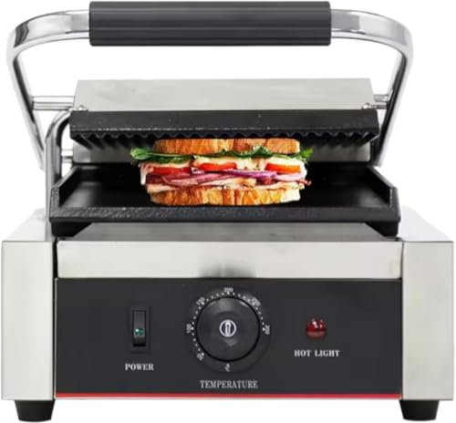 Good Homie Pressa per panini Commerciale, Macchina per panini elettrica, Parte Superiore e Inferiore scanalata da 800 W, Controllo della Temperatura 50°-300°, per Hamburger bistecche Pancetta