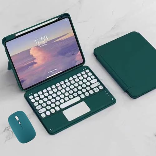 Funda de Teclado para iPad Pro 12,9 Pulgadas 6ª 5ª 4ª 3ª Generación con Soporte para Lápices, Español Ñ Teclado Multitáctil con Cubierta Trasera Transparente Rotación de 360° y Ratón, Verde Oscuro