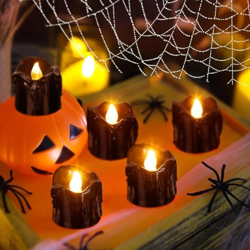kiimiipa 12pcs Halloween Deko Innen Kerzenlicht,LED Kerzen Licht,Teelichter Kerzen Licht FüR Halloween Dekoration Und Party Tischdeko,Party Innen AußEn Home Deko