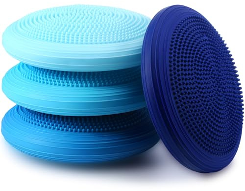 Libima 4 Pcs Wiggle Seat Inflated Wobble Cushion for Sensory Kid 13 Inches Balance Disc Flexible Seating for Classroom Sensory Pad for Chair Wiggle Cushion with Needle Pump (Ocean Color)