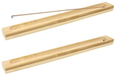 SGERUFZ 2 Pezzi Porta Bastoncini di incenso in Legno di bambù, bruciatore di incenso Lucido e Cerato, collettore di Cenere, incensiere