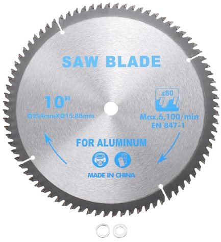 Kozelo Circular Saw Blade - [10 Inch x 80 Teeth x 5/8 Inch Arbor] Tungsten Carbide Tipped Table Miter Saw Blades with 5/8 Inch to 1/2 Inch 3/8 Inch Washer Adapters | Silver