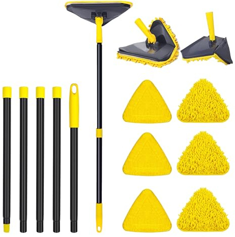 Wall Mop with Long Handle 208CM, Upgrade 3-in-1 Ceiling Cleaner Tool | 180° Dual-Sided Folding Ceiling Mop with 6 Microfiber Chenille Pads for Painted Walls, Window, Skirting Board, Floor (Yellow)