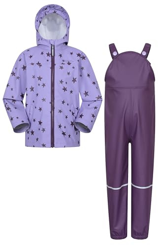 Mountain Warehouse Raindrop Kids Waterproof Jacket & Trousers Set - Breathable & Lightweight Rain Coat & Pants with Side Pockets -Spring Summer, Walking, Outdoors Purple Kids Size 3-4 Years