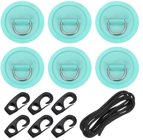 PATIKIL Anillo D De Parche, 6 Piezas Anillo D De Acero Inoxidable Parche De PVC Sin Pegamento Incluye Cuerdas Elásticas De 8.2 Pies Y Ganchos Tabla De Paddle Canoa Tabla De Surf, Cian