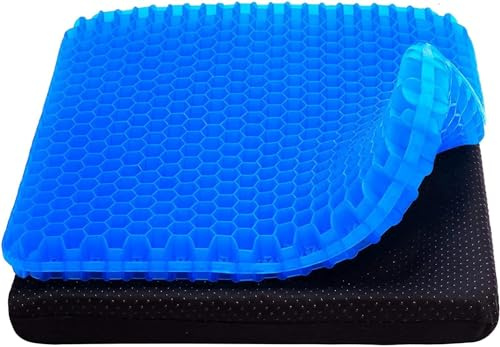 THE CHEESE CHEF New Gel Seat Cushion 50 x 50 x 5cm, Honeycomb Design Double Thick Gel Cushion with Relieving Back coccyx Pain Pressure, for Car Office Home Wheelchair&Chair