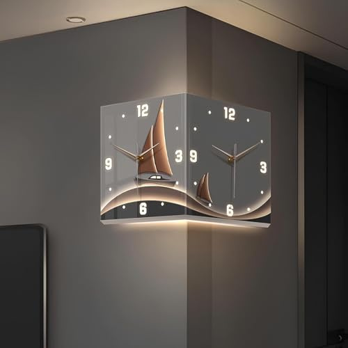 Wall Clock Orologio da Parete Orologio da Parete bifacciale con Luce murale a LED, Orologio da Cucina Digitale, Decorazione d'Arte Moderna per casa, Ufficio, Soggiorno - Orologio Unico Clock