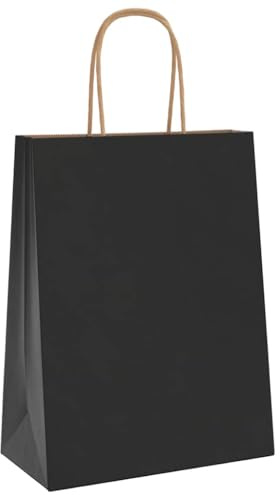 vidaXL Papiertragetaschen 250 Stk., Papiertüten mit Henkeln, Kraftpapiertüten, Geschenktüten für Einkaufen Hochzeiten Verpackungen Partys Geburtstag Weihnachten, Schwarz 21x11x28cm