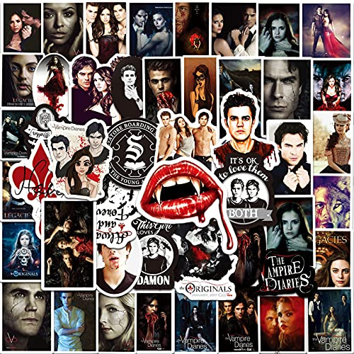 LYLSDSB The Vampire Diaries Aufkleber 50 Stück Horrorfilm Vinyl Wasserflasche Skateboard Laptop Gitarre Motorrad Fahrrad,Classic Stickers für Jugendliche Kinder Erwachsene