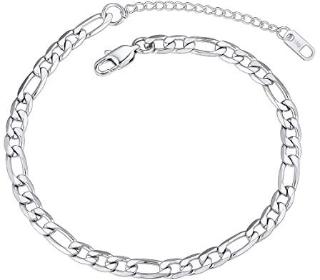 ChainsPro Fußkette für damen Sommer Fußkettchen Figaro Kuban Panzerkette Silber/Gold/Schwarz mit Geschenkebox
