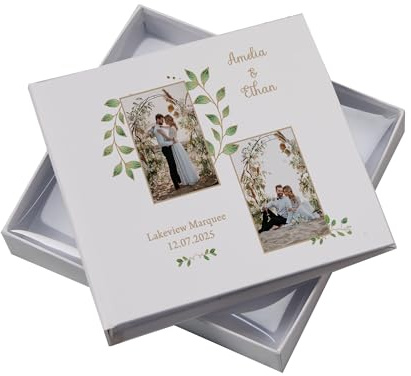 Personalised Wedding Photo Album with Custom Photos, White, 18.5 cm x 19.5 cm, Holds 50 6x4 Photos