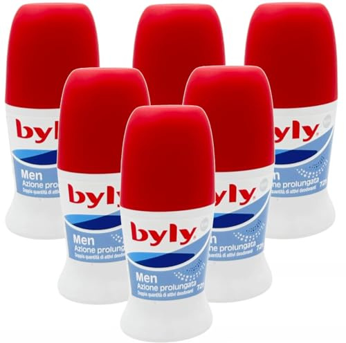 Byly Men Deodorante Uomo Roll-On 50 ml – Azione Prolungata 72H, Doppia Quantità di Attivi Deodoranti, Anti-Odore, Freschezza Intensa (Men 6 Unità)