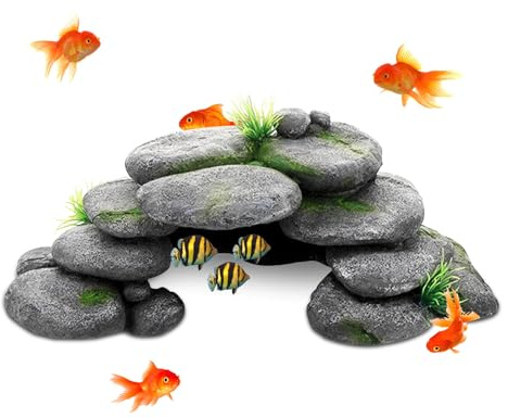 PTHDEW Grotta per acquario, decorazione per tartarughe, accessorio per terrario, grotta rocciosa, decorazione per tartarughe, Axolotl, gamberetti, pesce