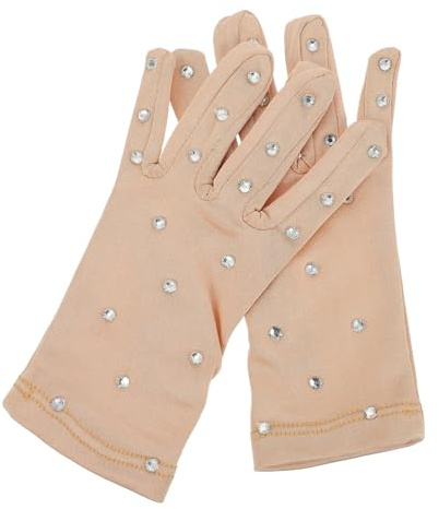 ELAYARD Strassbesetzte Eiskunstlauf Performance Handschuhe in Hautfarben Mit Retro Design Elastisch Und Für Festliche Anlässe Und Tanz