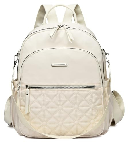 JANSBEN Rucksack Damen Klein, 2 in 1 Cityrucksack Cremeweiß, Nylon