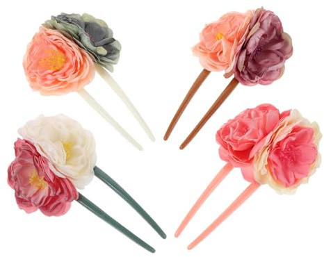 ARTSEWPLY 4 Pièces Épingles à Cheveux Fleur Vintage Tissu Fourche U pour Chignon Accessoires Traditionnels Chinois pour Coiffure Updo Élégante Décoration Féminine