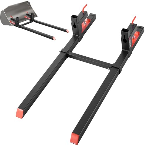 VEVOR Forche per Pallet con Morsetto da 907 kg Lunghezza Totale 149 cm, Forche per Trattori per Impieghi Gravosi con Barra Stabilizzatrice Regolabile per Accessori per Trattori, Benna di Carico