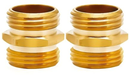 Paquete de 2 adaptadores de manguera de jardín de latón macizo de 3/4 pulgadas, conector rápido de doble rosca macho para extensión y reparación de mangueras de jardín