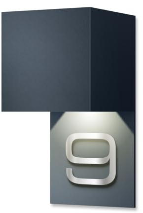 Metzler LED Hausnummer Lumic – Außenleuchte mit integrierter Hausnummernschild, Anthrazit RAL 7016, 10x10x20 cm