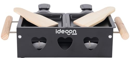 ideoon Raclette-Teelicht für 2 Personen, Raclette Set ohne Strom inkl. Teelichtern und Schaber, Metall, ideal für Balkon, Camping & unterwegs