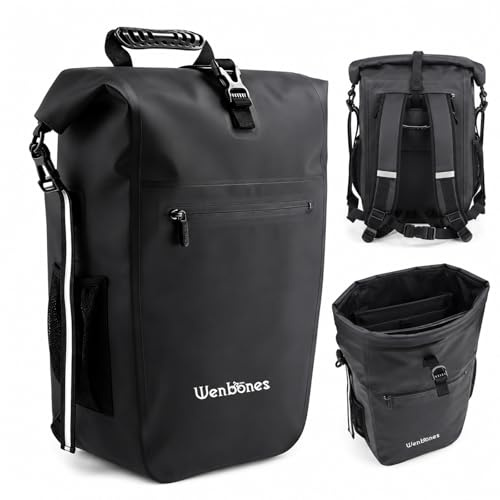 Wenbones 3in1 Fahrradtasche, 25L, wasserdicht, mit Laptopfach | Gepolsterte Träger, Schnellverschluss, Seitentaschen, Robuste Nähte, für Pendler, Radler, Studenten, Alltag, Beruf, Reisen