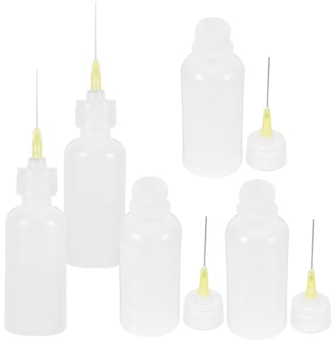 Healeved Flaconi Applicatori Punta ad Ago 55 Ml, Set da 5 Flaconi Contagocce in Plastica Schiacciabile per Colla, Vernice Acrilica e Olio, Applicatore di Precisione per Lavori Artigianali