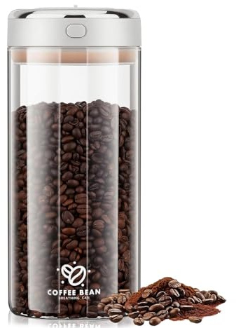 Airtight Coffee Storage Jar 1700ml Vacuum Seal Canister with Date Tracker | Borosilicate Glass Food Container for Coffee Beans, Ground Coffee, Tea, Nuts, Cereals & Spices, Strong Airtight