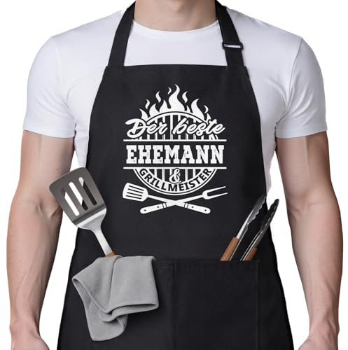 musaecoin Lustige Kochschürze Geschenk für meinen Mann | Grillschürze für Ehemann, BBQ Schürze für Grillmeister, Geschenk für Hochzeitstag, Geburtstag, Weihnachten, Vatertag