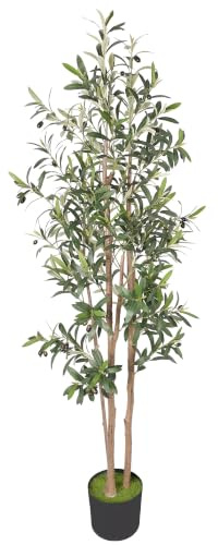 HOMCOM 175 cm Decorative Artificial Tree Silk Olive Tree with 787 Leaves | Cement Pot, Fake Plant, Home, Office, Living Room, Indoor Decor
