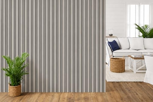 Acoustic Multi Width Slat Wall Panels 60 x 240CM – Pack of 4 Decorative Wooden Wall Panels – Modern Interior Wall Cladding for Living Room, Bedroom & Office – Covers 5.76m² (Light Grey)