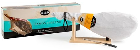 Big tasty Serrano ham Set 15 pounds aged 15 months in natural Bodegas. Ham holder and carving knife included