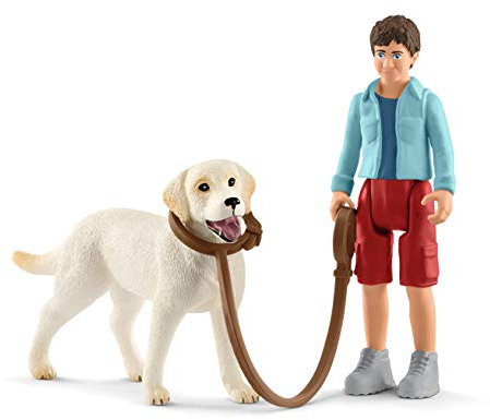 SCHLEICH 42478 Farm World Spielset - Spaziergang mit Labrador Retriever, Spielzeug ab 3 Jahren